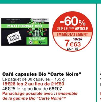 Monoprix Carte noire café capsules bio offre