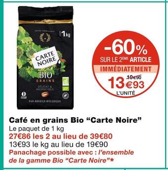 Monoprix Carte noire café en grains bio offre