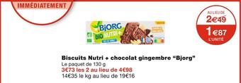 Monoprix Bjorg biscuits nutri + chocolat gingembre offre
