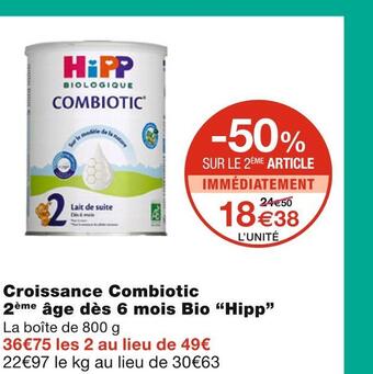 Monoprix Hipp croissance combiotic 2ème âge dès 6 mois bio offre
