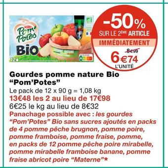 Monoprix Pom’potes gourdes pomme nature bio offre