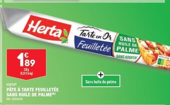 ALDI PÂTE À TARTE FEUILLETÉE SANS HUILE DE PALME(A) offre