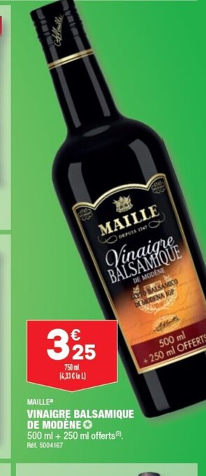 ALDI VINAIGRE BALSAMIQUE DE MODÈNE 500 ml + 250 ml offerts (³) offre