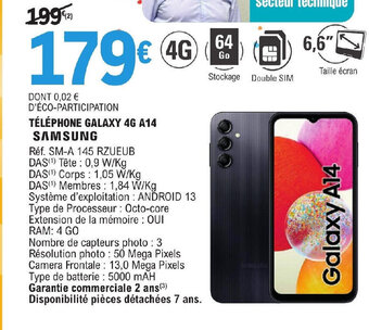 E.Leclerc TÉLÉPHONE GALAXY 4G A14 SAMSUNG offre