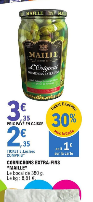 E.Leclerc CORNICHONS EXTRA-FINS MAILLE offre