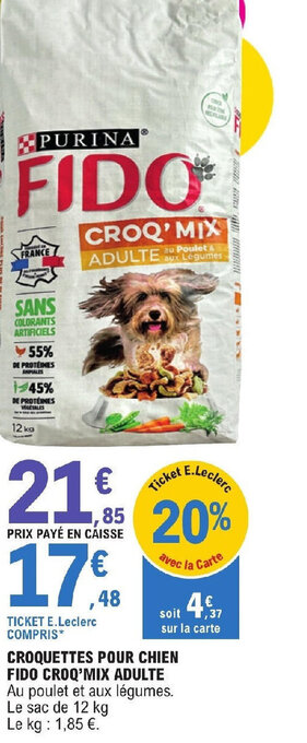 E.Leclerc CROQUETTES POUR CHIEN FIDO CROQ'MIX ADULTE offre
