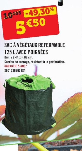E.Leclerc SAC À VÉGÉTAUX REFERMABLE 125 L AVEC POIGNÉES offre