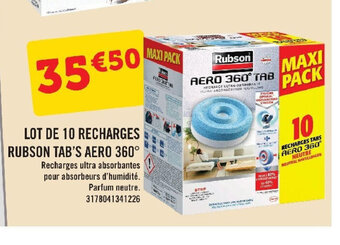E.Leclerc LOT DE 10 RECHARGES RUBSON TAB'S AERO 360 offre
