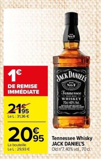Carrefour City Tennessee Whisky JACK DANIEL'S Old offre