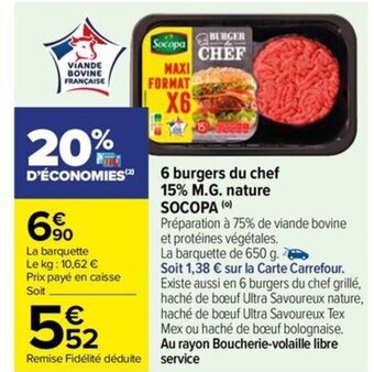 Carrefour Drive 6 burgers du chef 15% M.G. nature SOCOPA (0) offre