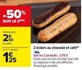 Carrefour Drive 2 éclairs au chocolat et café(⁰) offre