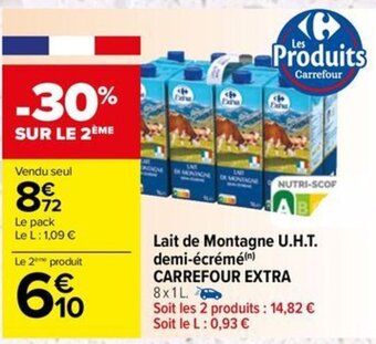 Carrefour Drive Lait de Montagne U.H.T. demi-écrémé(¹) CARREFOUR EXTRA offre