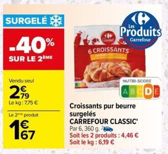 Croissants pur beurre surgelés CARREFOUR CLASSIC'