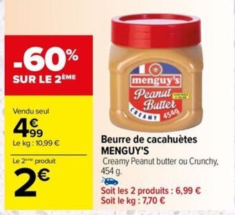 Carrefour Drive Beurre de cacahuètes MENGUY'S offre