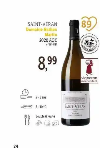 Saint-véran Domaine Nathan Martin 2020 Aoc