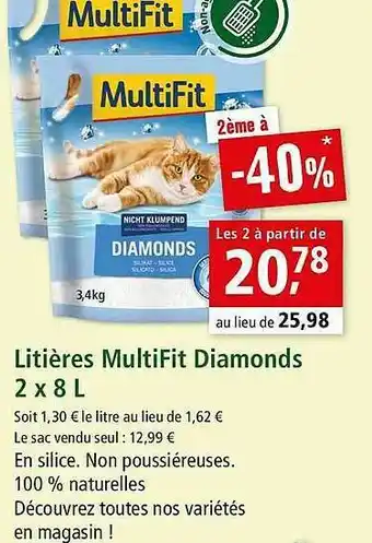 Maxi Zoo Litières Multifit Diamonds 2 X 8 L offre