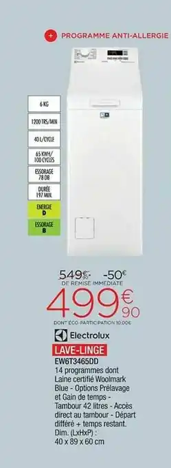 Extra Electrolux Lave-linge Ew6t3465dd offre