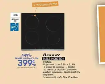 Proxi Confort Brandt Table Induction Bpi6420x offre