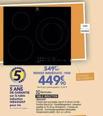Proxi Confort Electrolux Table Induxtion Ixe6342kf offre