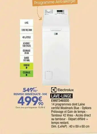 Proxi Confort Electrolux Lave-linge Ew6t3465dd offre