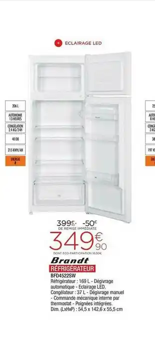 Extra Brandt Réfrigérateur Bfd4522sw offre