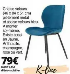 KREABEL Chaise Velours K-line offre