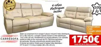 KREABEL Canapé 3 Places 2 Relax + Canapé 2 Places 2 Relax Carrésofa offre