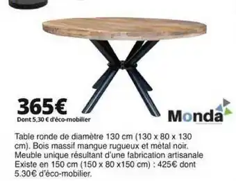 Table Ronde De Diamètre 130 Cm Monda