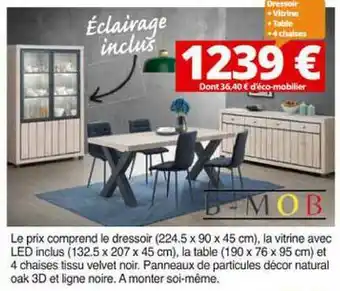 Dressoir + Vitrine + Table + 4 Chaises