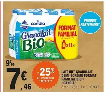 E.Leclerc Lait Uht Grandlait Demi-ècrèmè Format Familial Bio offre
