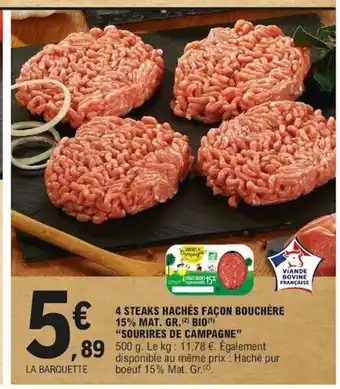 E.Leclerc 4 Steaks Hachès Facon Bouchère offre