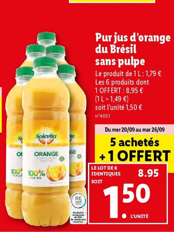 Lidl Pur jus d'orange du Brésil offre