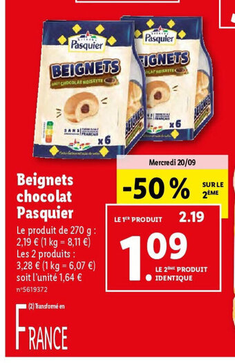 Lidl Beignets chocolat Pasquier offre