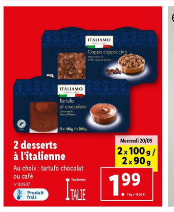 Lidl 2 desserts à l'italienne offre