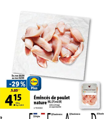 Lidl Émincés de poulet nature offre