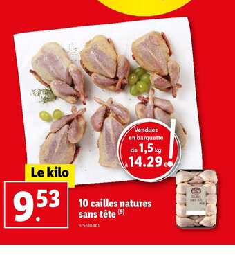 Lidl 10 cailles natures sans tête (⁹) offre