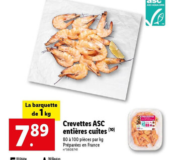 Lidl Crevettes ASC entières cuites (10) offre