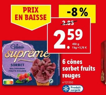 Lidl 6 cônes sorbet fruits rouges offre