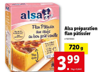 Lidl Alsa préparation flan pâtissier offre