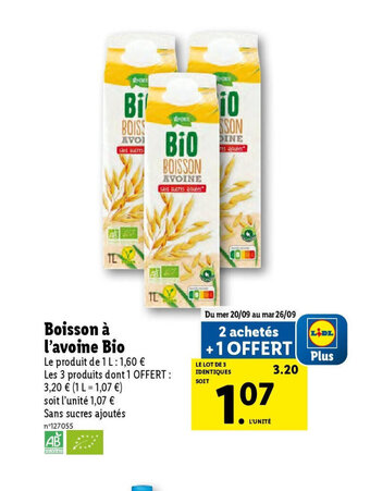 Lidl Boisson à l'avoine Bio offre