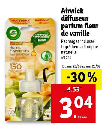 Lidl Airwick diffuseur parfum fleur de vanille offre