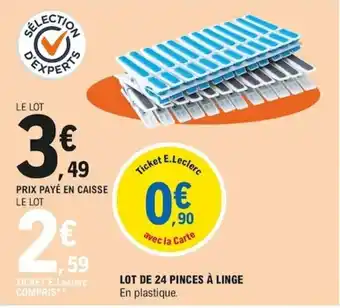 E.Leclerc Lot de 24 pinces à linge offre