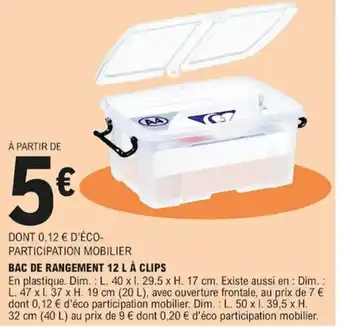 E.Leclerc Bac de rangement 12 L à Clips offre