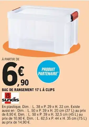 E.Leclerc Bac de rangement 17 L à clips offre