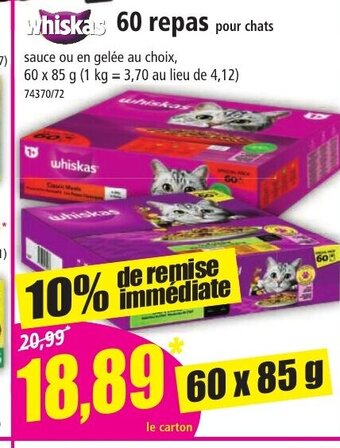 Norma Whiskas 60 repas pour chats offre