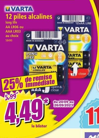 Norma VARTA 12 piles alcalines offre