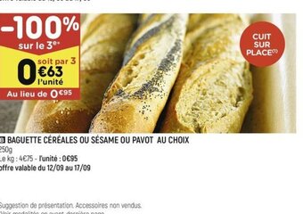 Leader Price B BAGUETTE CÉRÉALES OU SÉSAME OU PAVOT AU CHOIX offre