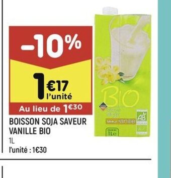 Leader Price BOISSON SOJA SAVEUR VANILLE BIO offre