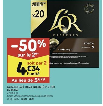 CAPSULES CAFÉ FORZA INTENSITÉ N 9 L'OR ESPRESSO