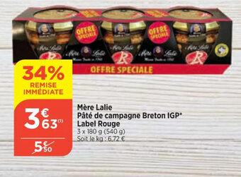 Mère Lalie Pâté de campagne Breton IGP* Label Rouge